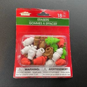 Christmas House Erasers 18 Pieces New Sealed